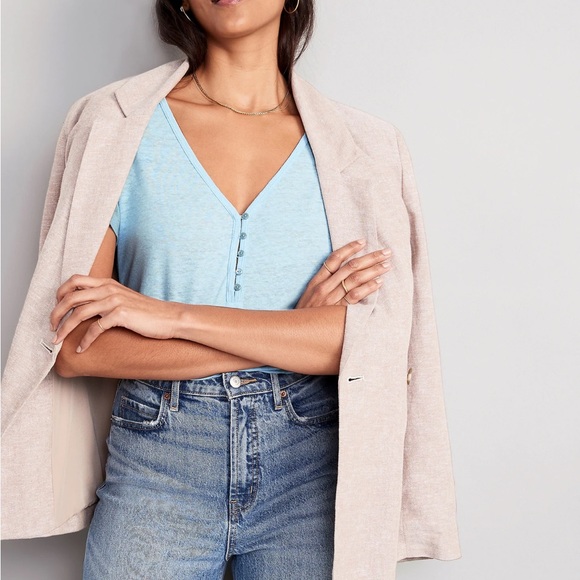 NWT Old Navy Linen-Blend V-Neck Henley T-Shirt Blue Tranquility SIZE LARGE - Picture 4 of 8